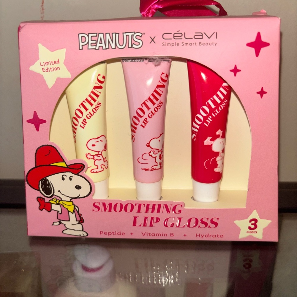 Peanuts x célavi Smoothing Lip Gloss Trio - Yellow, Pink, Red
